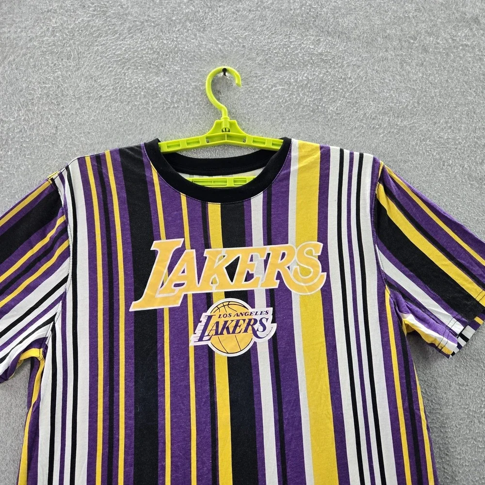 Los Angeles Lakers Men Shirt XL Purple Striped‎ Ringer LeBron James 23 Logo